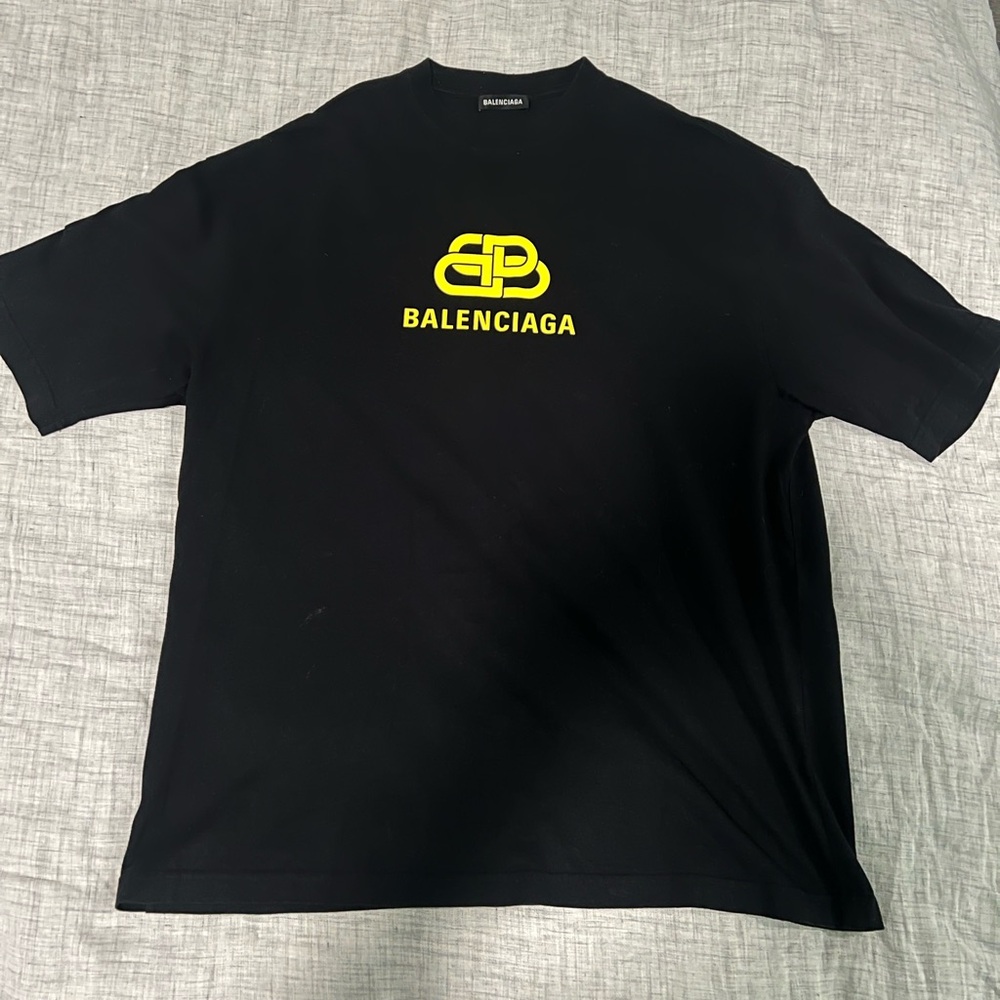 Balenciaga Black Tee with Bold Yellow Emblem